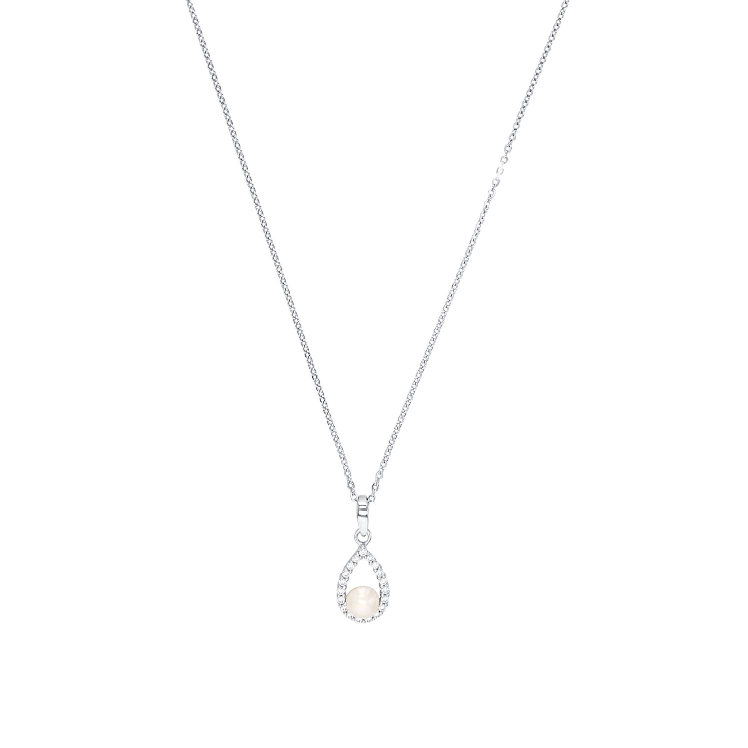 Kette mit Anhänger für Damen, 925 Sterling Silber, Zirkonia synth., Süßwasserzuchtperle